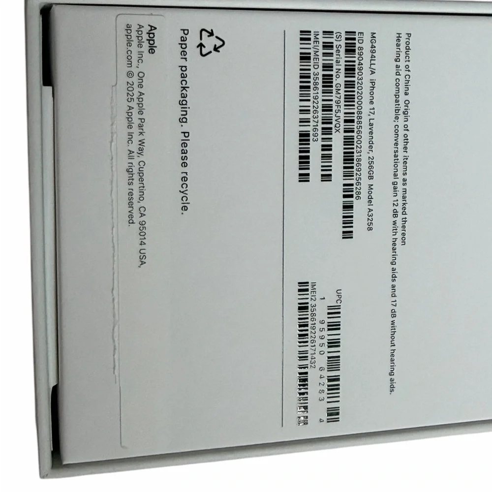 Apple iPhone 17 in Lavender with 256GB EMPTY BOX